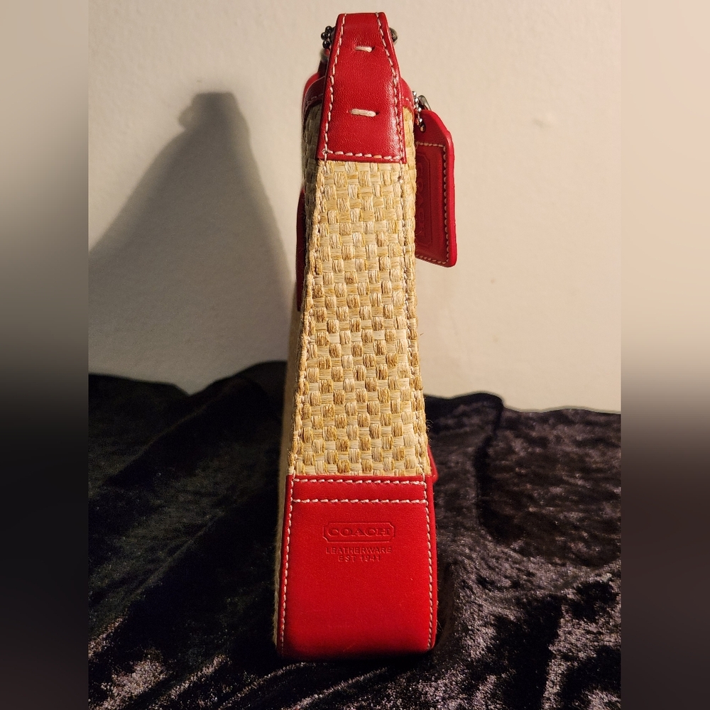 Coach Vintage Y2k Woven Straw Red Leather Shoulder Bag - Picture 5 of 11